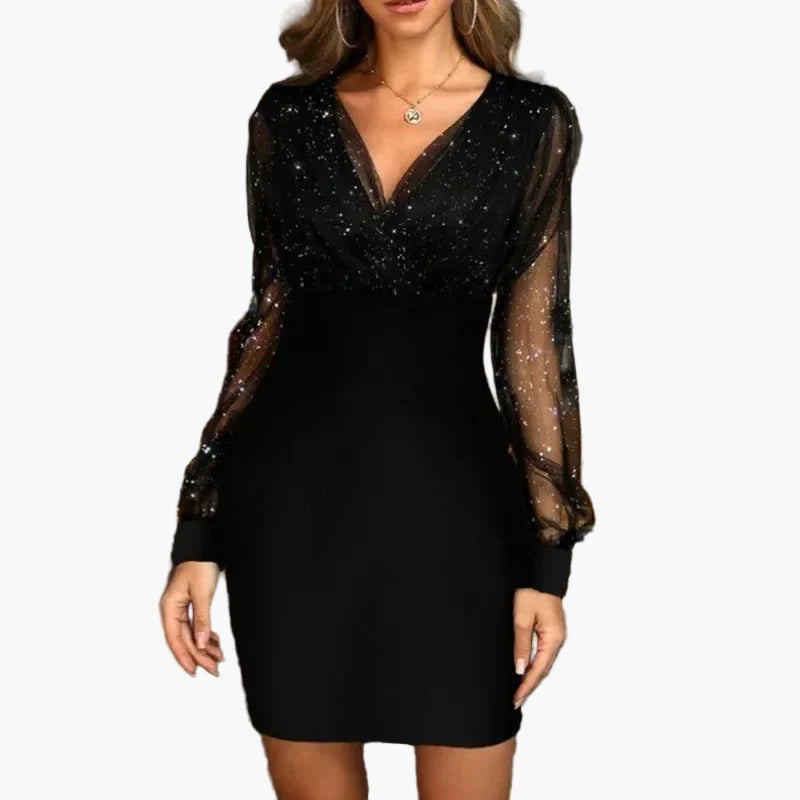 Damen Elegantes Partykleid mit Glitzer und Transparenten Ärmeln – Perfekt für Abendveranstaltungen