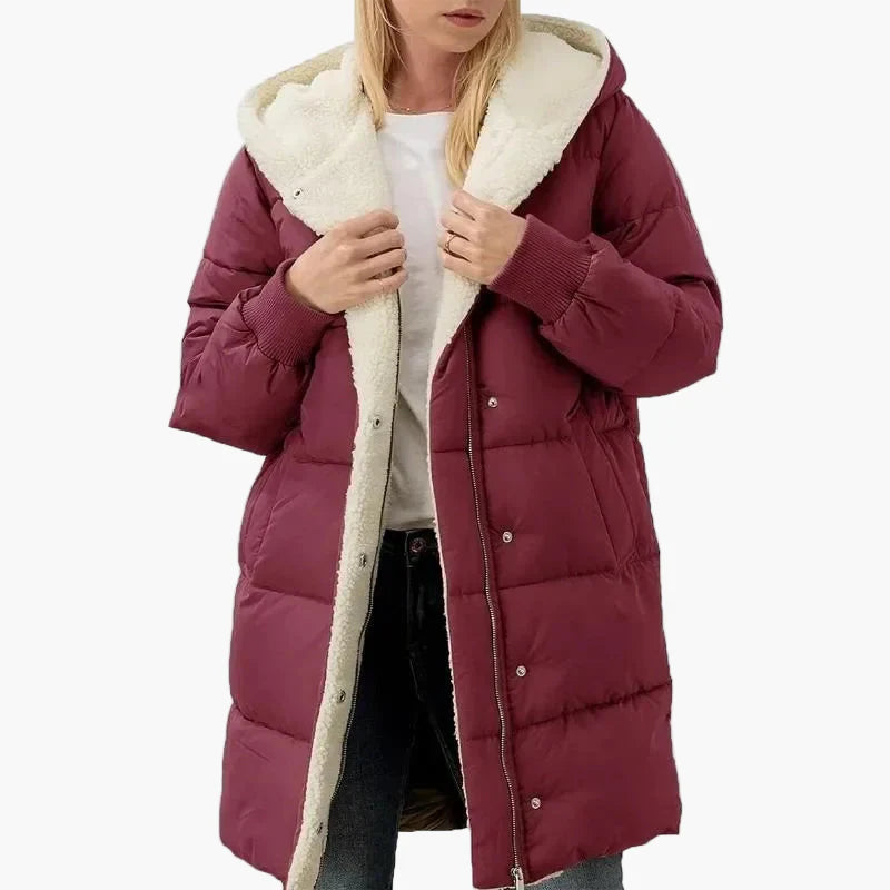 Damen Winter Steppmantel mit Kapuze, Langer Puffer-Jacke, Alltag & Freizeit
