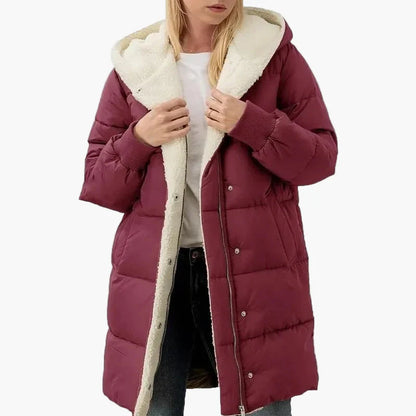 Damen Winter Steppmantel mit Kapuze, Langer Puffer-Jacke, Alltag & Freizeit