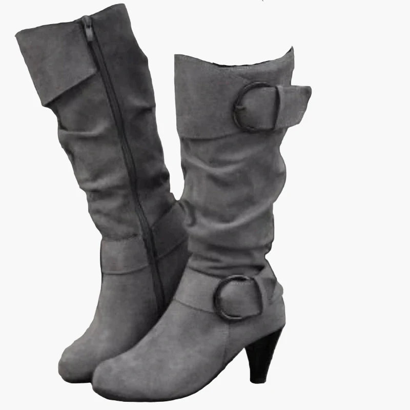 Damen Stiefeletten mit Absatz und Schnalle – Modische hohe Stiefel für Alltag und Büro