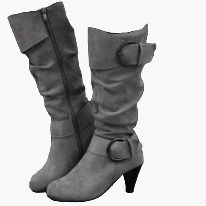 Damen Stiefeletten mit Absatz und Schnalle – Modische hohe Stiefel für Alltag und Büro