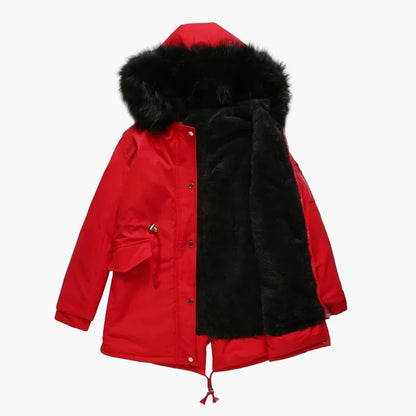 Damen Winter Parka mit Kapuze und Kunstfell – Modischer Mantel für kalte Tage