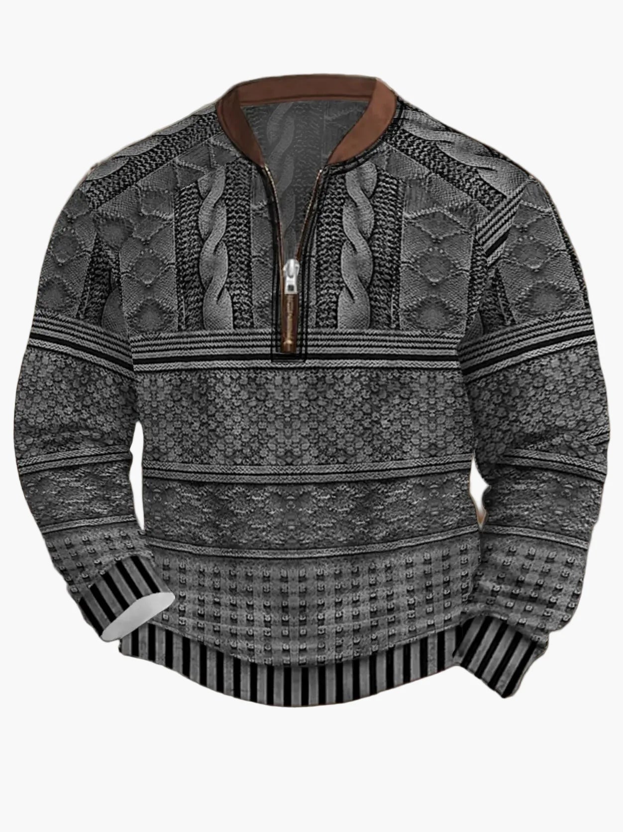 Herren Pullover mit Vintage-Look und halbem Reißverschluss – Stilvoller Freizeit-Sweater für Alltag und Outdoor