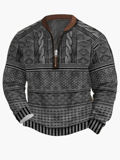 Herren Pullover mit Vintage-Look und halbem Reißverschluss – Stilvoller Freizeit-Sweater für Alltag und Outdoor