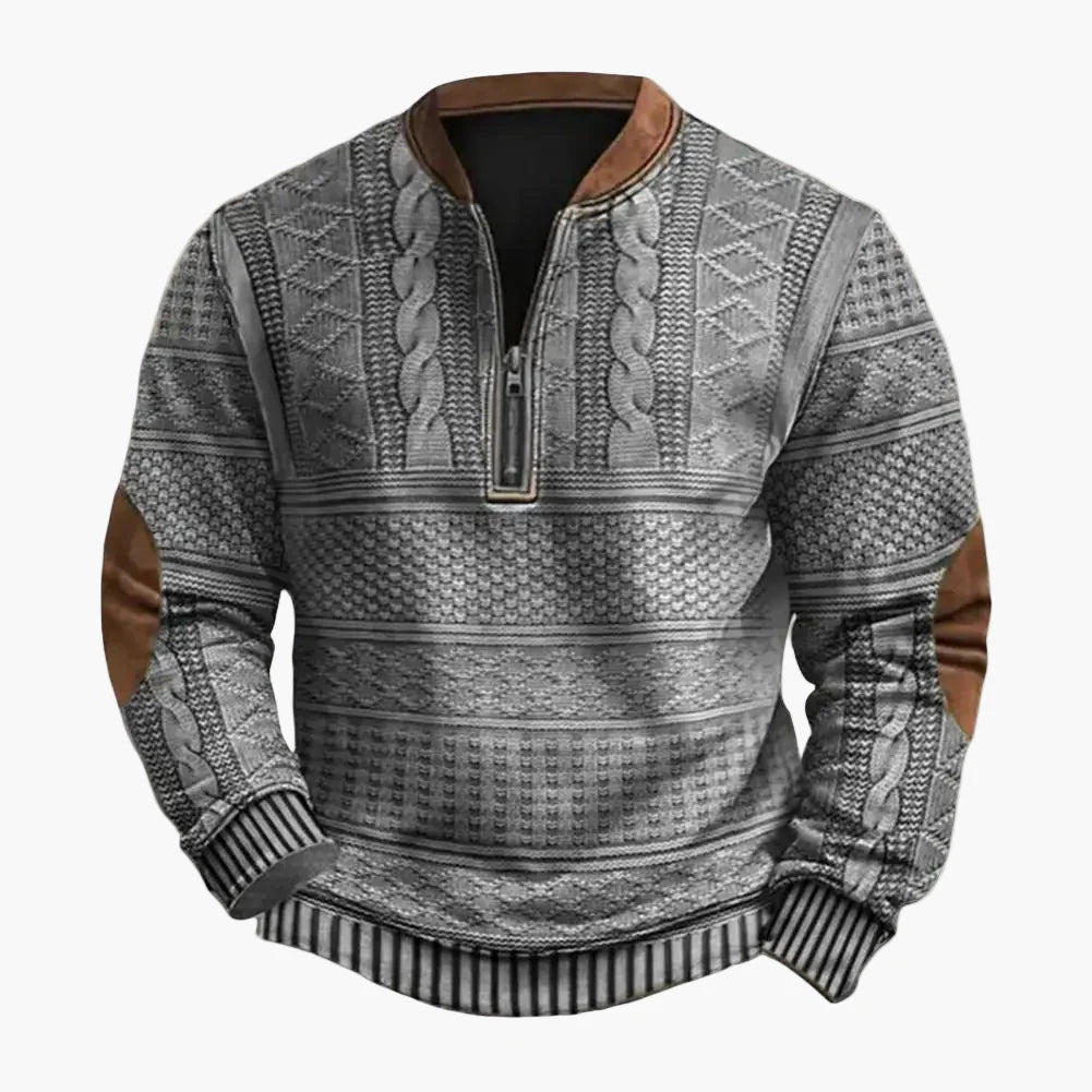 Herren Sweatshirt Halb-Zipper Rhombus Struktur Patchwork Pullover für Alltag und Outdoor