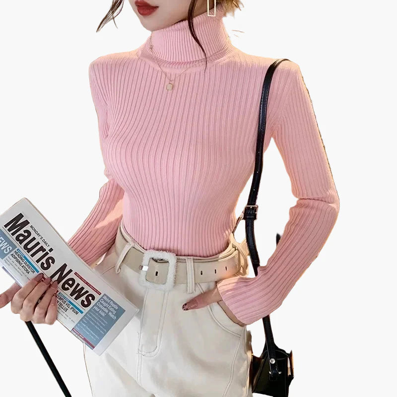 Damen Rollkragenpullover Strick Elegant Herbst Winter Langarm