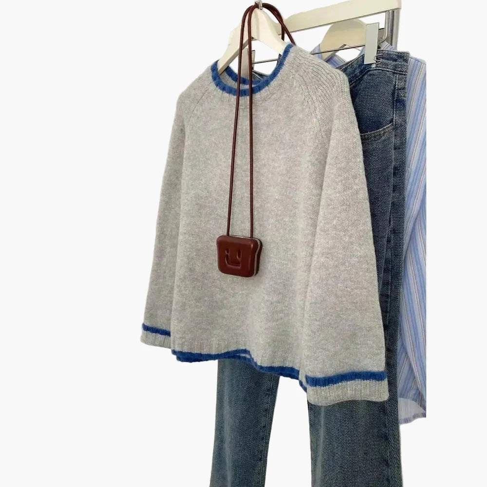 Damen Pullover im lässigen Stil mit Kontrast-Details und Rundhalsausschnitt – Perfekt für den Alltag
