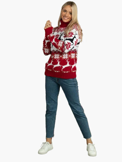 Damen Weihnachtspullover mit Rentier- und Sternenmuster – Festlicher Winterpullover für Freizeit & Feiern