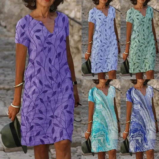 Emma – Vintage Blumen V-Ausschnitt Lang Kleid
