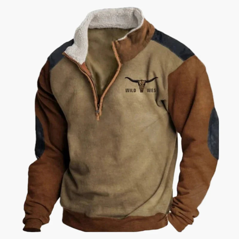 Herren Western Retro Fleece Pullover mit Ethno-Muster – Outdoor & Freizeit