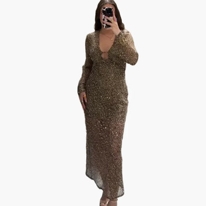 Damen Paillettenkleid mit tiefem Ausschnitt – Elegantes Partykleid für glamouröse Anlässe