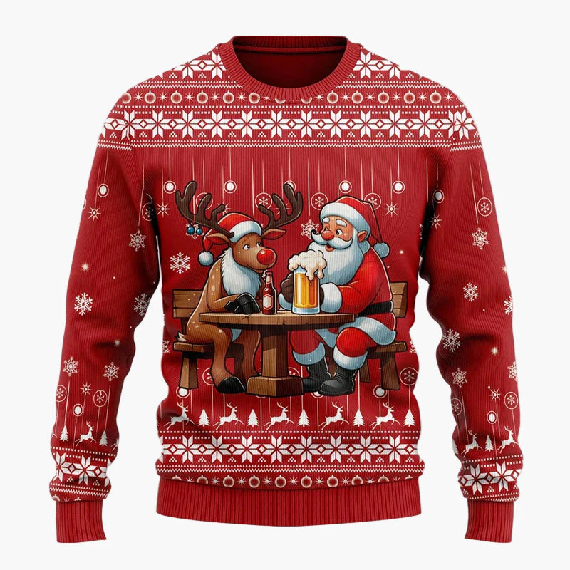 Herren Weihnachtspullover Lustig – Santa mit Bier, Ugly Christmas Sweater für Männer, Party & Festtage