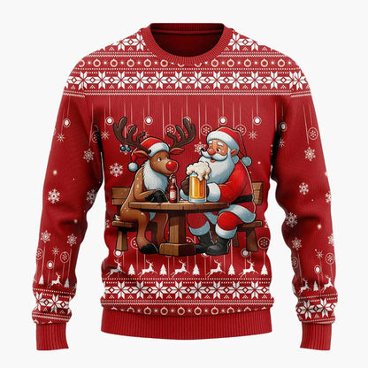 Herren Weihnachtspullover Lustig – Santa mit Bier, Ugly Christmas Sweater für Männer, Party & Festtage