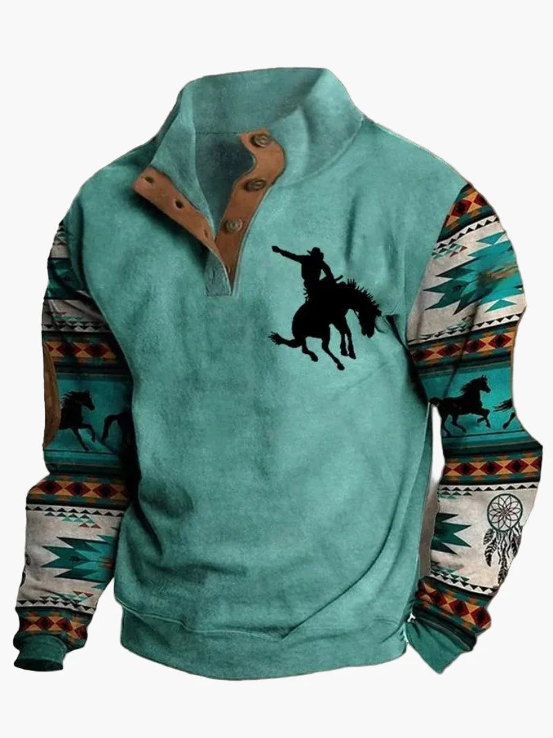 Herren Western Retro Pullover mit Cowboy-Print – Vintage Freizeitmode für Outdoor & Alltag
