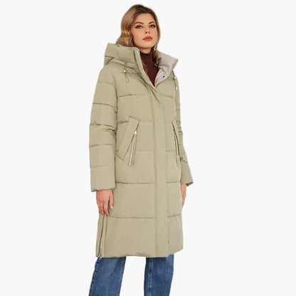 Damen Winter Steppmantel mit Kapuze – Langer, modischer Outdoor-Mantel für kalte Tage