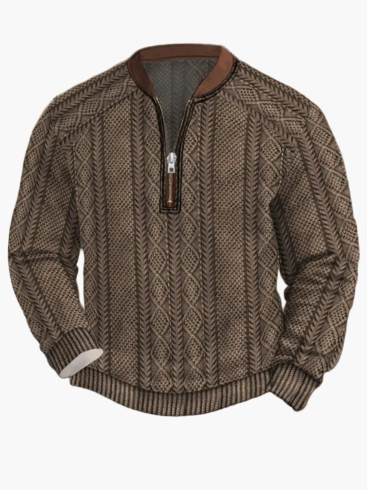 Herren Pullover mit Vintage-Look und halbem Reißverschluss – Stilvoller Freizeit-Sweater für Alltag und Outdoor
