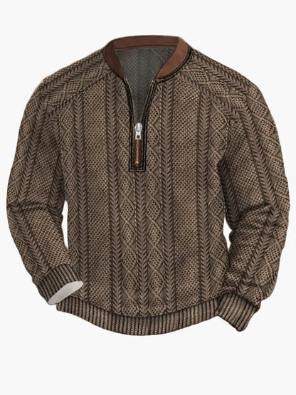 Herren Pullover mit Vintage-Look und halbem Reißverschluss – Stilvoller Freizeit-Sweater für Alltag und Outdoor