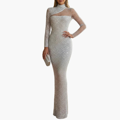 Damen Glitzer Abendkleid Langarm Elegant Bodycon Party Ballkleid