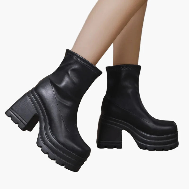 Damen Plateau Stiefeletten mit Blockabsatz – Trendige High Heel Boots für Partys und Alltag