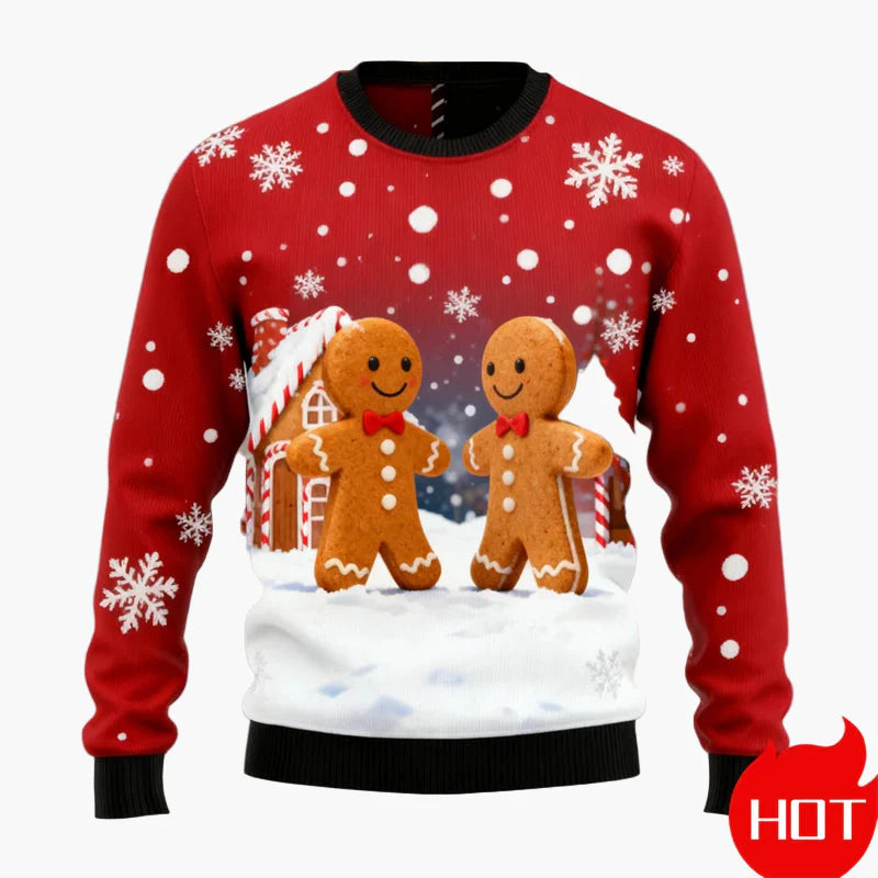 Herren Weihnachtspullover mit Lebkuchenmann, Lebkuchenhaus und Weihnachtsbaum – Lustiger Festlicher Ugly Christmas Sweater