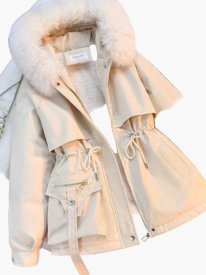 Damen Winterjacke mit Kapuze und Kunstfellkragen – Modischer Parka für Alltag & Outdoor