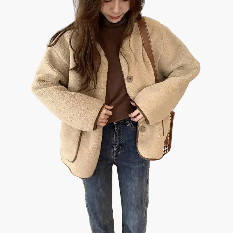 Damen Oversize Teddyjacke mit Knöpfen und großen Taschen – Lässiger Streetstyle für Herbst und Winter