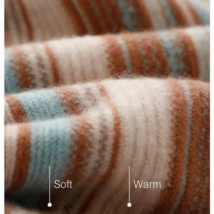 Damen Rollkragenpullover mit Retro-Streifenmuster – Bequemer Strickpullover für Alltag und Freizeit