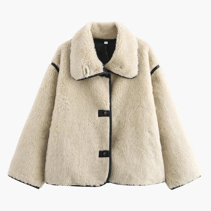 Damen Trendige Kurzjacke im Oversized-Look für Herbst und Winter – Modische Freizeitjacke mit weitem Kragen