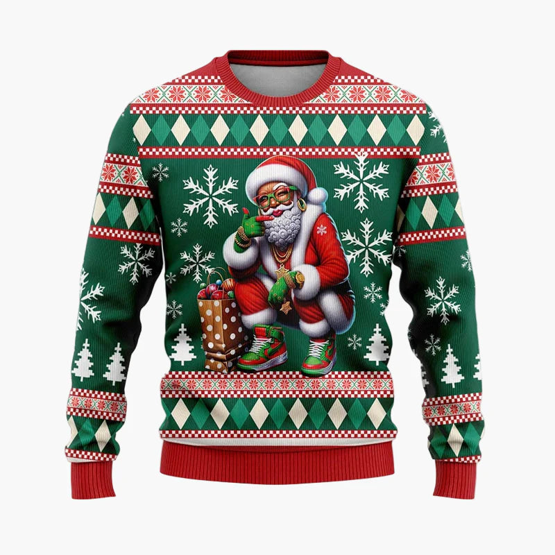 Herren Ugly Christmas Sweater Hip Hop Santa Claus – Lustiger Weihnachtspullover für Partys & Freizeit