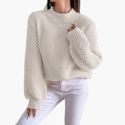 Damen Strickpullover mit Grobstrick und Ballonärmeln – Modischer Oversize Sweater für Herbst & Winter