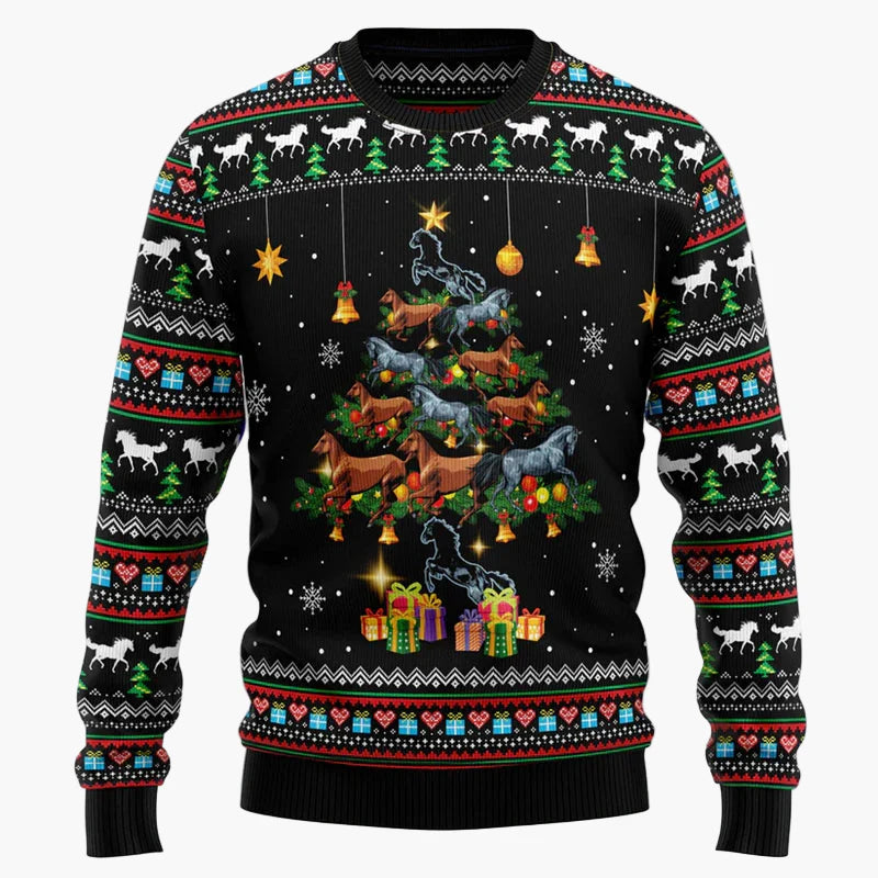 Herren Weihnachtspullover mit lustigem Pferde-Motiv – Ugly Christmas Sweater für Festtage und Partys
