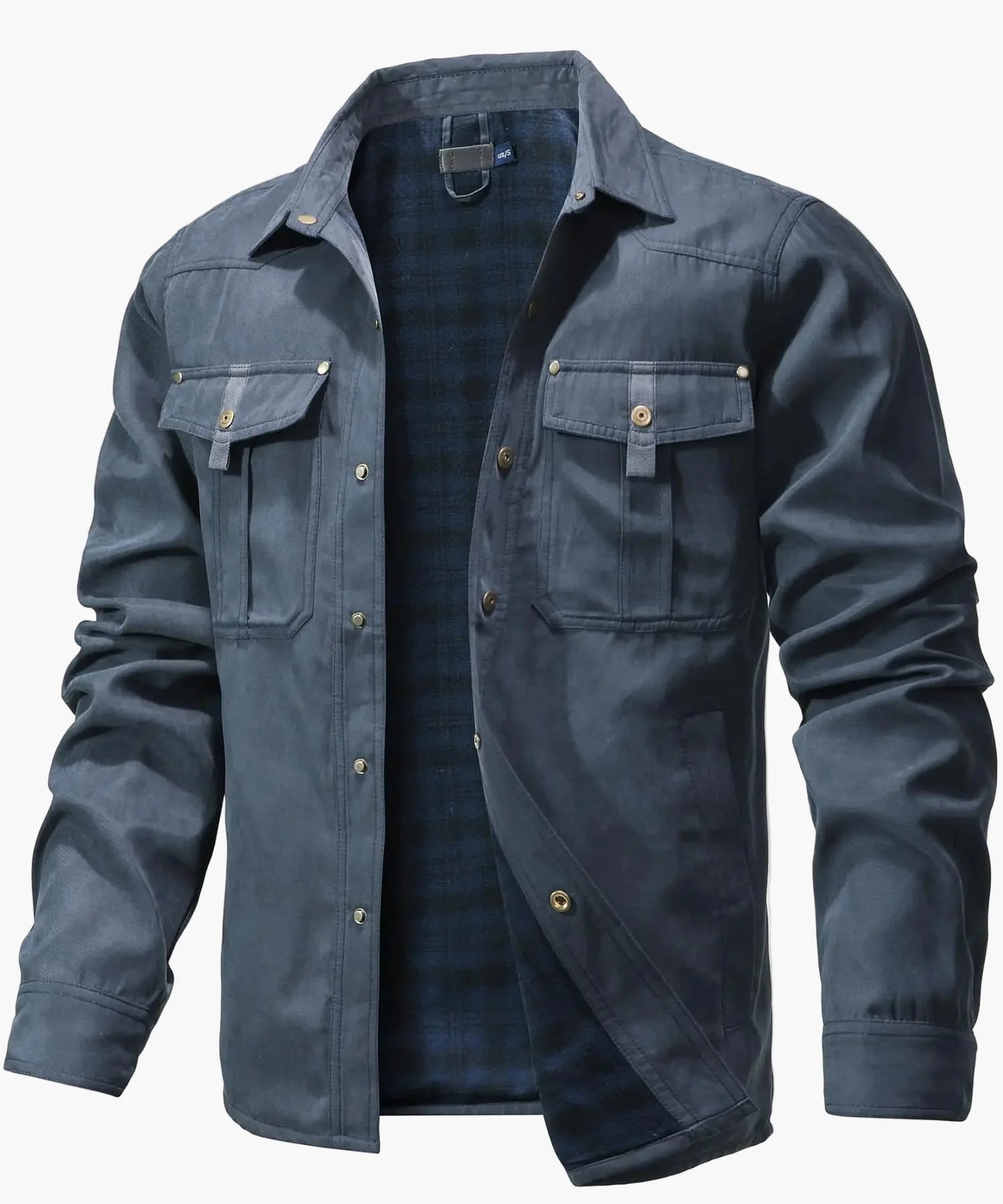 Herren Freizeit Shacket Flanell Gefüttertes Overshirt Westernstil Übergangsjacke mit Druckknöpfen