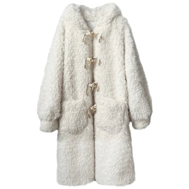 Damen Teddyfell Wintermantel mit Oversize-Look und Kapuze – Modischer Mantel für kalte Tage