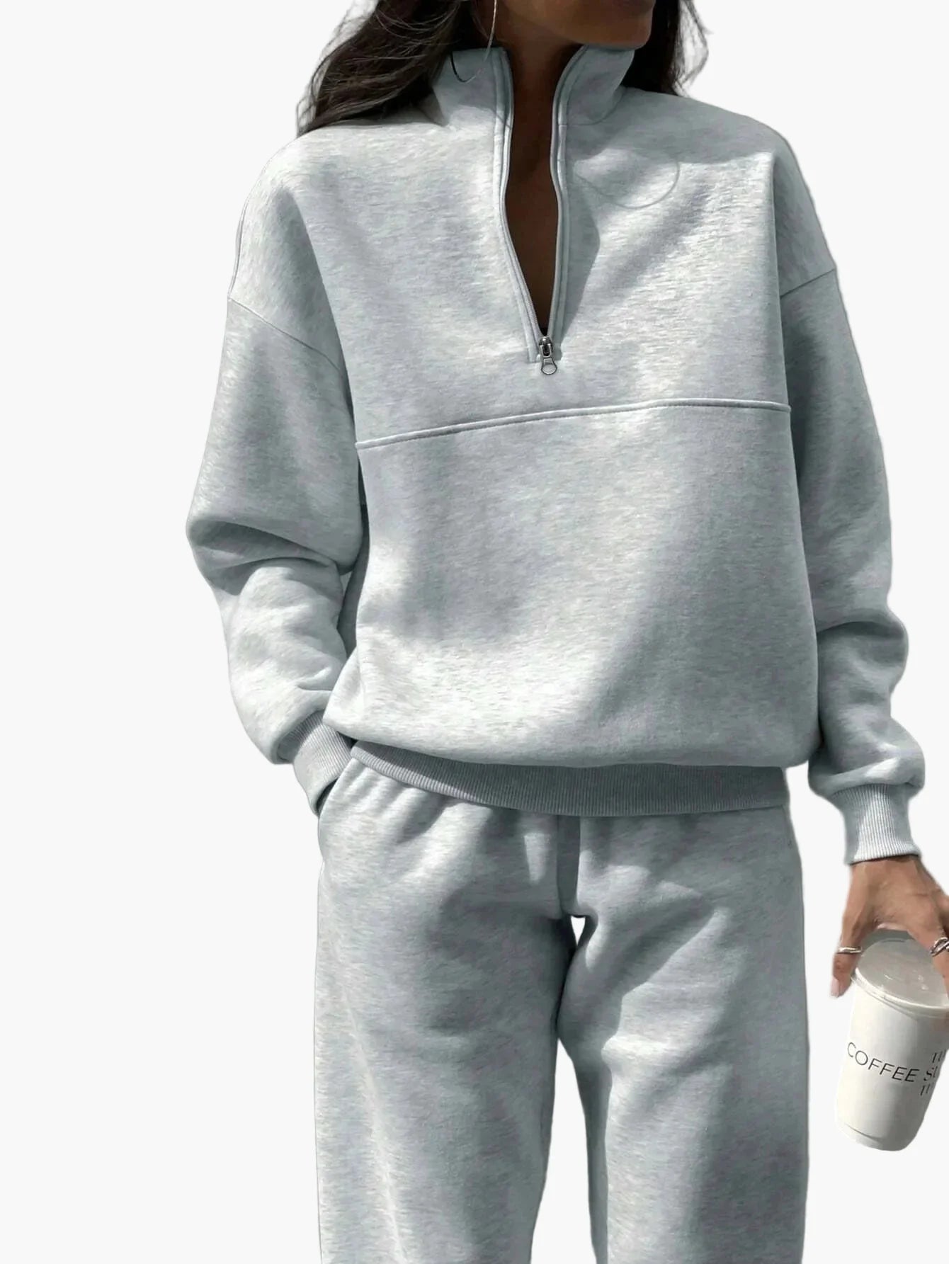 Damen Freizeit Zweiteiler Set mit Reißverschluss – Bequemer Lounge- und Trainingsanzug