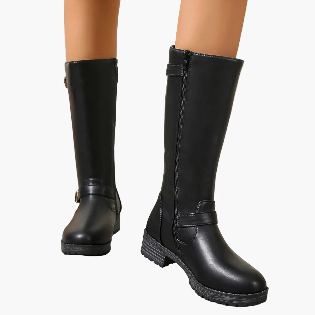 Damen Kniehohe Stiefel mit Schnalle und Reißverschluss – Elegante Alltags- & Freizeit-Boots