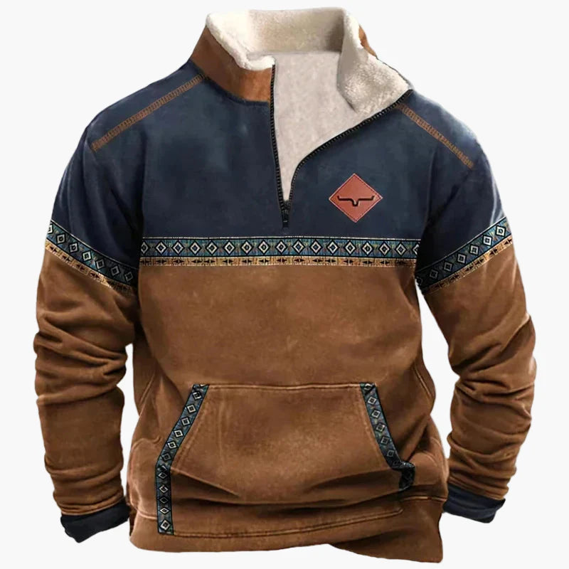 Herren Wild West Vintage Outdoor Pullover im Cowboy-Stil mit Stehkragen