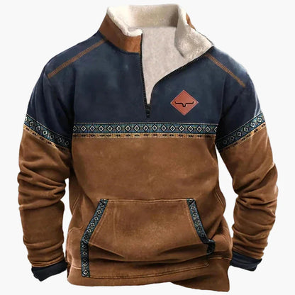 Herren Wild West Vintage Outdoor Pullover im Cowboy-Stil mit Stehkragen