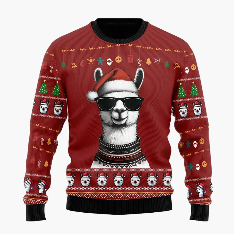 Unisex Weihnachtspullover Lustig Llama mit Sonnenbrille – Ugly Christmas Sweater für Festtage