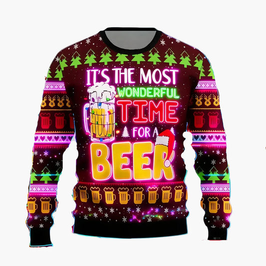 Herren Weihnachts-Pullover Lustig – It's The Most Wonderful Time For A Beer – Ugly Christmas Sweater für Partys