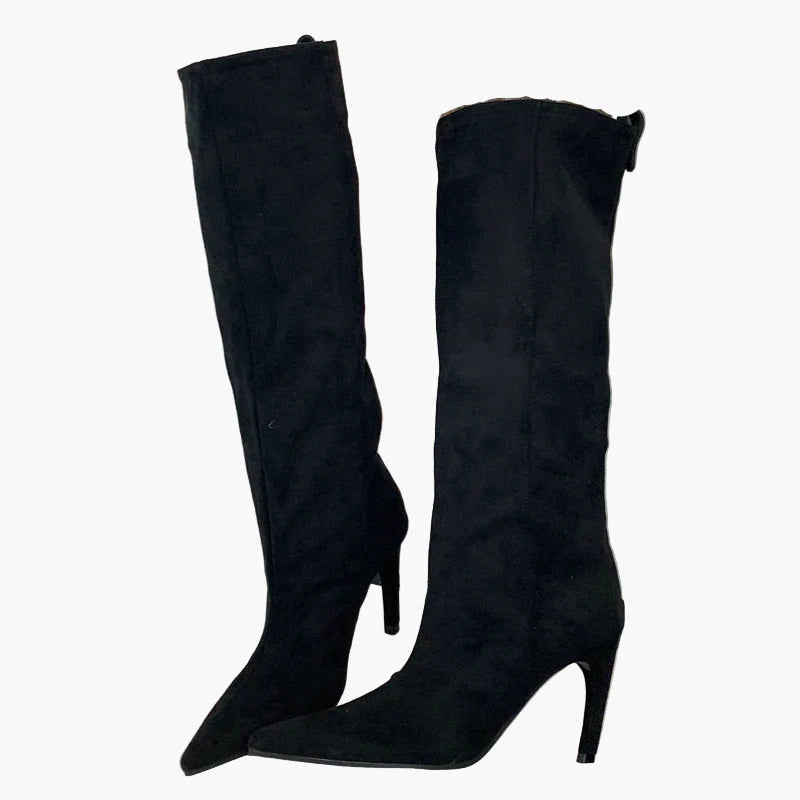 Damen Stiefel mit hohem Absatz und spitzer Zehenpartie für Herbst und Winter – Modische Slouchy Boots
