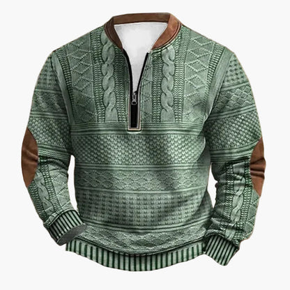 Herren Strickpullover mit halbem Reißverschluss – Modischer Freizeit-Sweater im Patchwork-Look