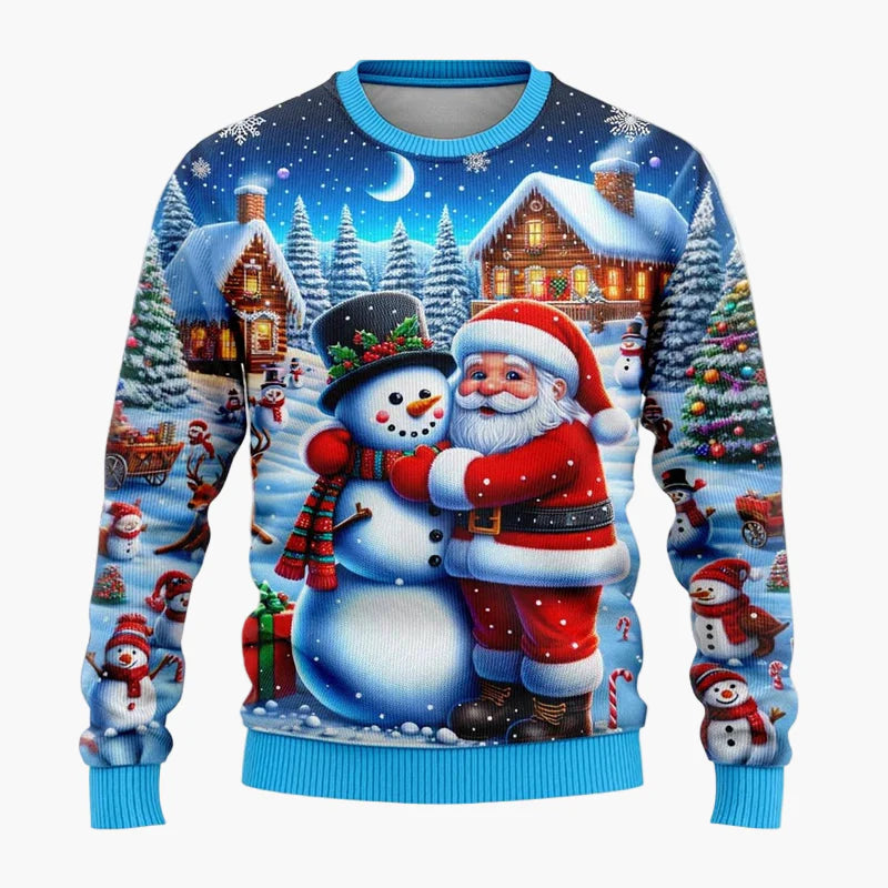 Unisex Weihnachtspullover mit Santa und Schneemann – Lustiger Pullover für Weihnachten, Winter & Feier