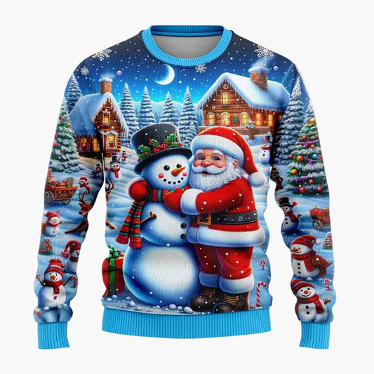 Unisex Weihnachtspullover mit Santa und Schneemann – Lustiger Pullover für Weihnachten, Winter & Feier