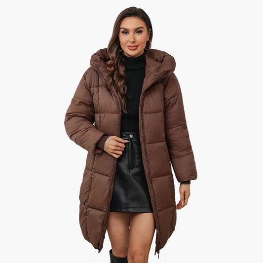 Damen Winter-Steppmantel mit Kapuze – Modischer langer Outdoor-Mantel für Alltag & Freizeit