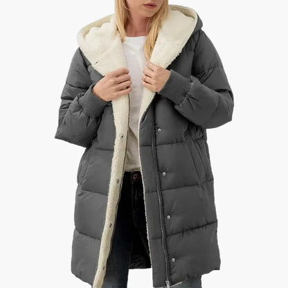 Damen Winter Steppmantel mit Kapuze, Langer Puffer-Jacke, Alltag & Freizeit