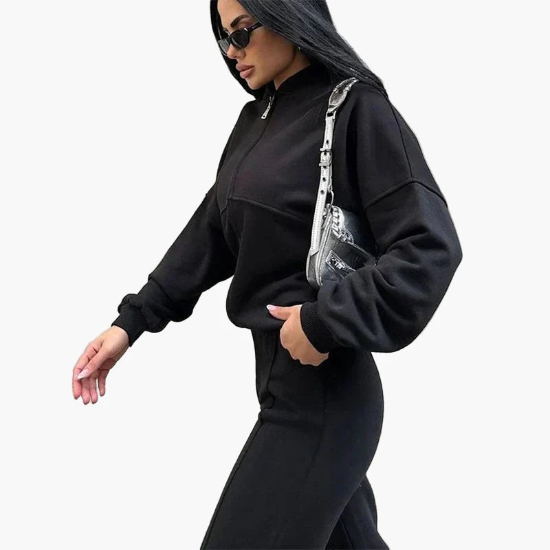 Damen Oversize Trainingsanzug Zweiteiler Freizeit Set mit weiter Hose und Jacke – Modernes Streetwear Outfit