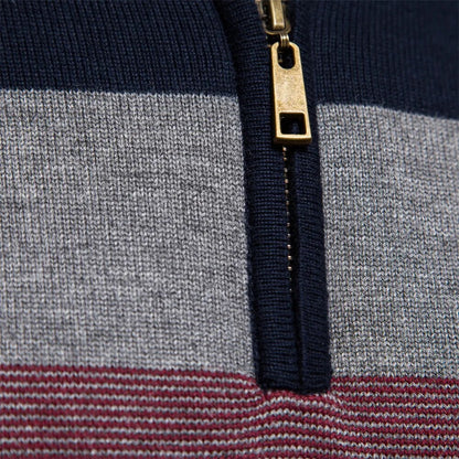 Herren Strickpullover mit Reißverschluss – Moderner Streifen-Look für Alltag und Freizeit