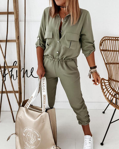 Damen Jumpsuit Einteiler Freizeit Elegant Modern mit Taschen – Perfekt für Alltag & Ausgehen
