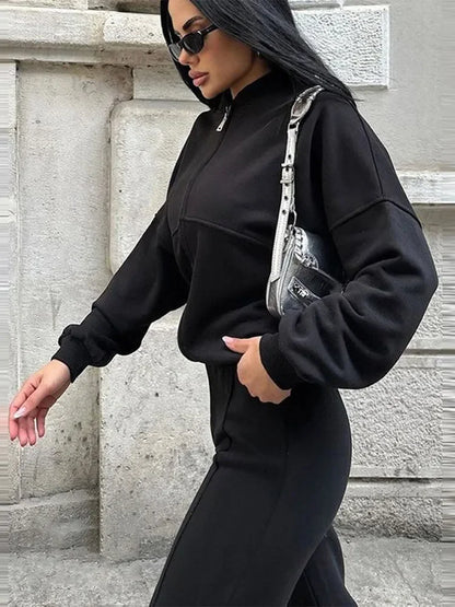 Damen Oversize Trainingsanzug Zweiteiler Freizeit Set mit weiter Hose und Jacke – Modernes Streetwear Outfit