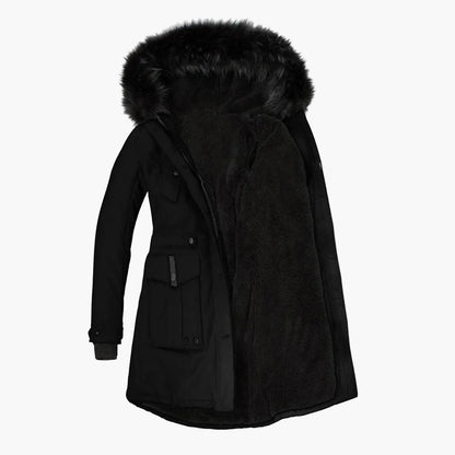 Damen Winterjacke Vintage Stil mit Kapuze und Fellkragen – Eleganter Mantel für Alltag & Freizeit